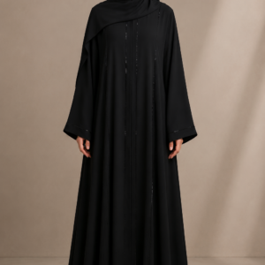 Elegant Black Minimal Stone Line Abaya