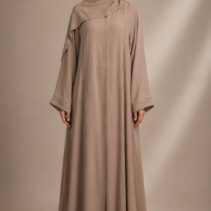 Elegant Taupe Embroidered Abaya with Minimal Stone Line Work